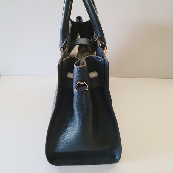 Michael Kors Hamilton Medium Satchel Crossbody Handbag Navy Leather - Picture 5 of 7